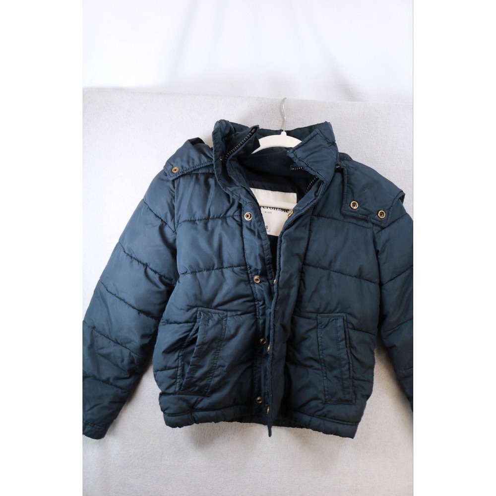 Abercrombie Kids Unisex Puffer Jacket Blue Hooded Winter Coat Size S 942